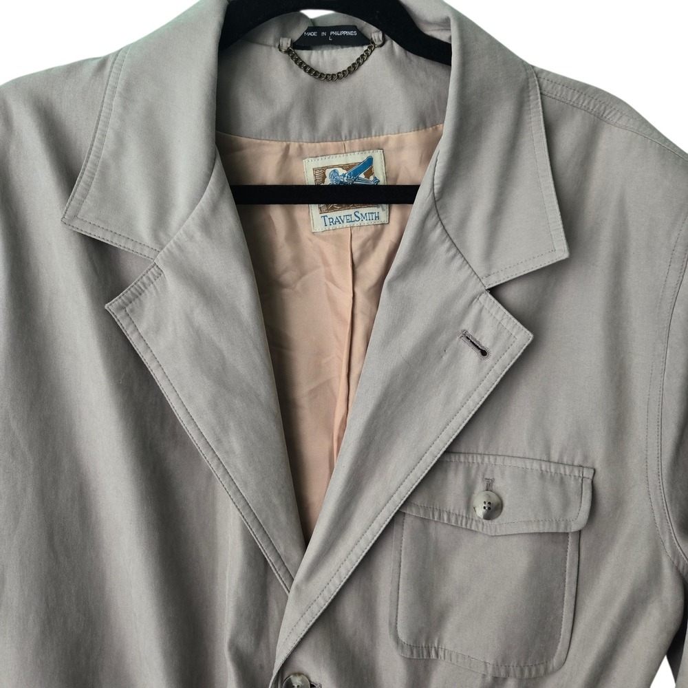 TravelSmith Mens Tan Safari‎ Field Jacket Button Front Drawstring Waist Size L